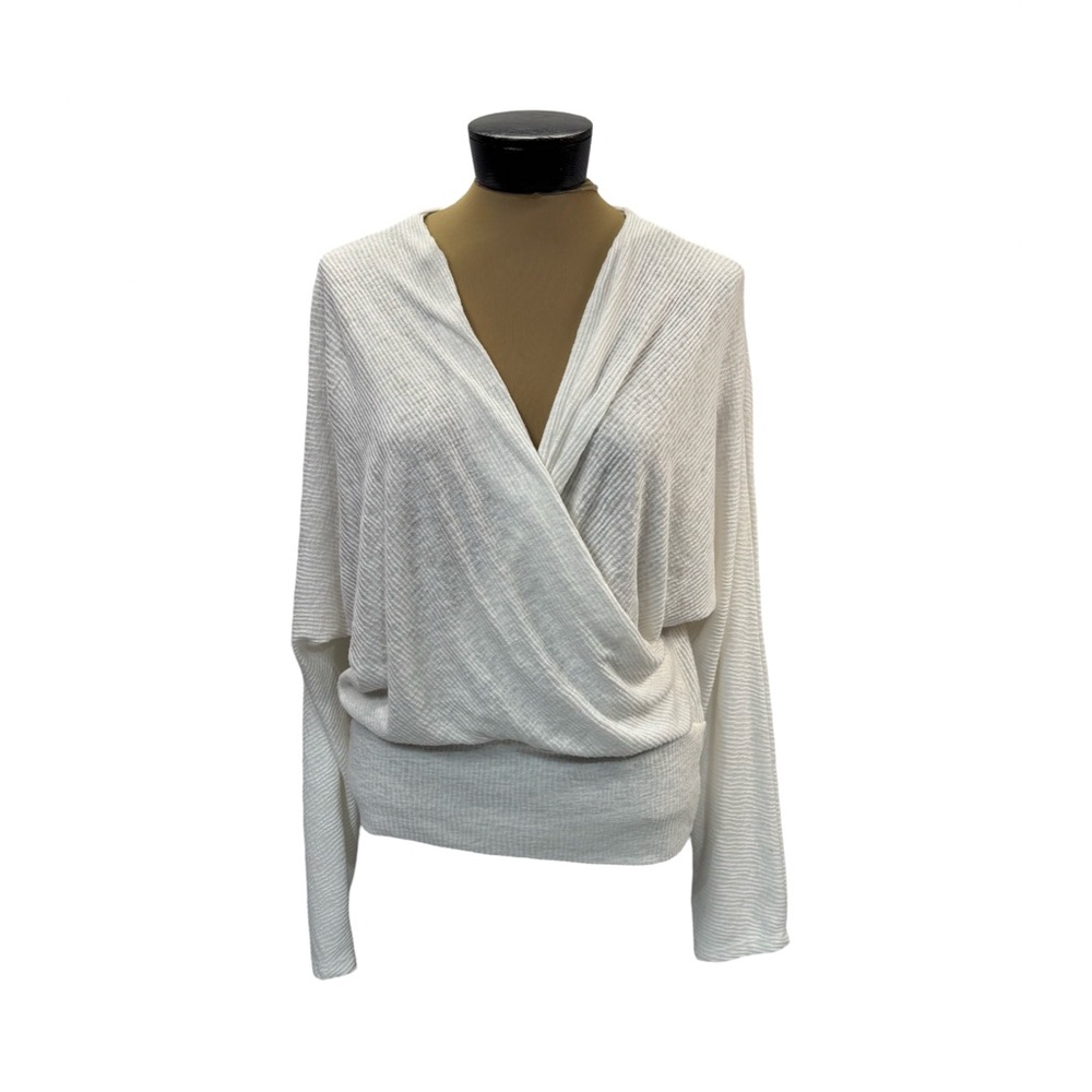 Wasabi + Mint Long Sleeve Surplice Front Knit Top Size L White